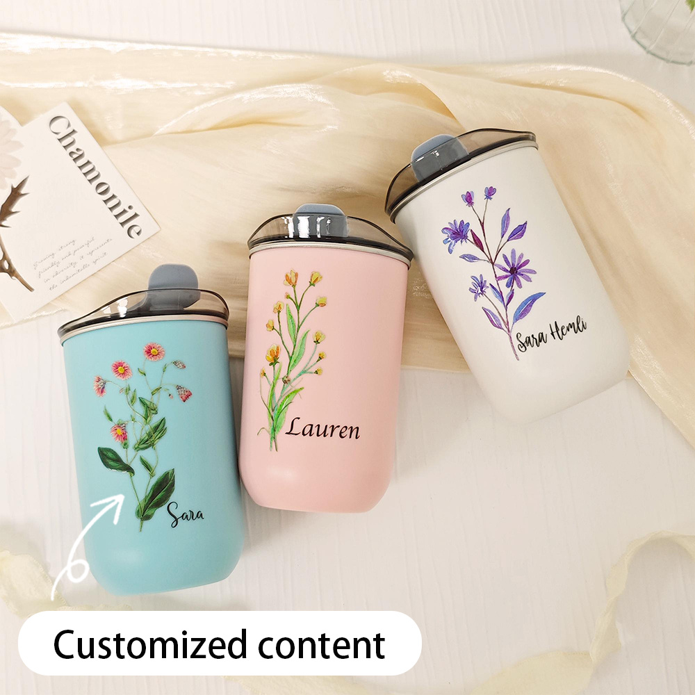 Coffee Tea Name - Custom Birth Flower Stainless Steel Tumbler