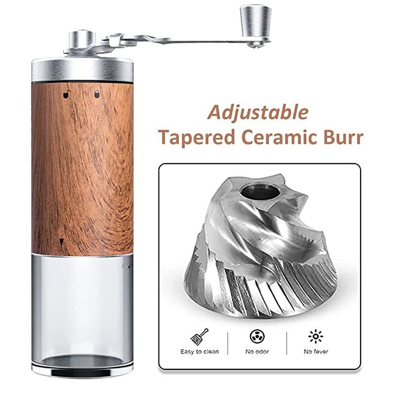 Portable Wood‑Grain Manual Cof - đánh giá và giá Burr Hand Grinder