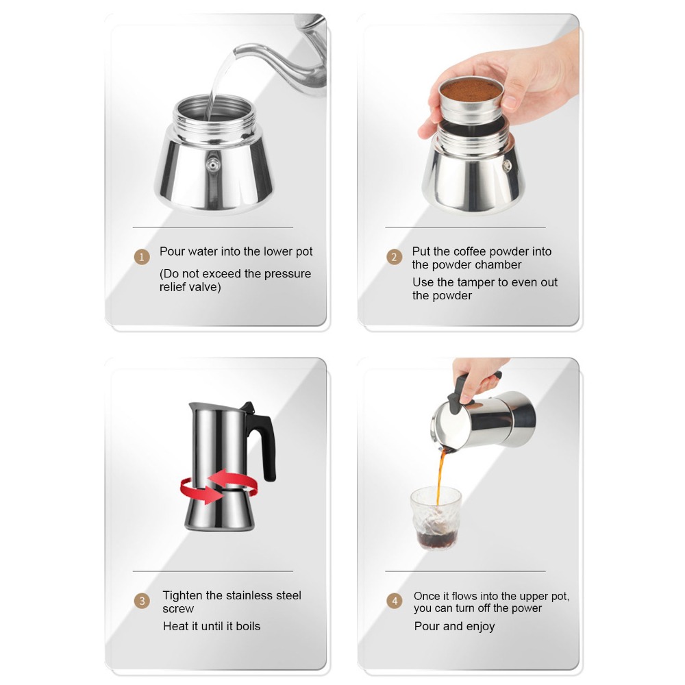 Stainless Steel Moka Pot Large - đánh giá và giá Moka Pot Stove
